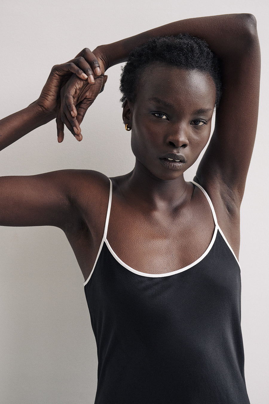 LETTY BLACK SATIN CONTRAST DRESS