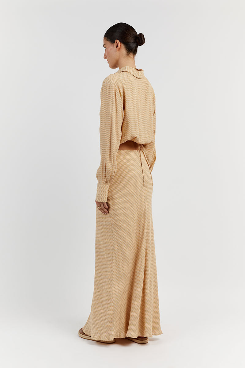 JULIEN STRAW GEO CROP SLEEVED SHIRT