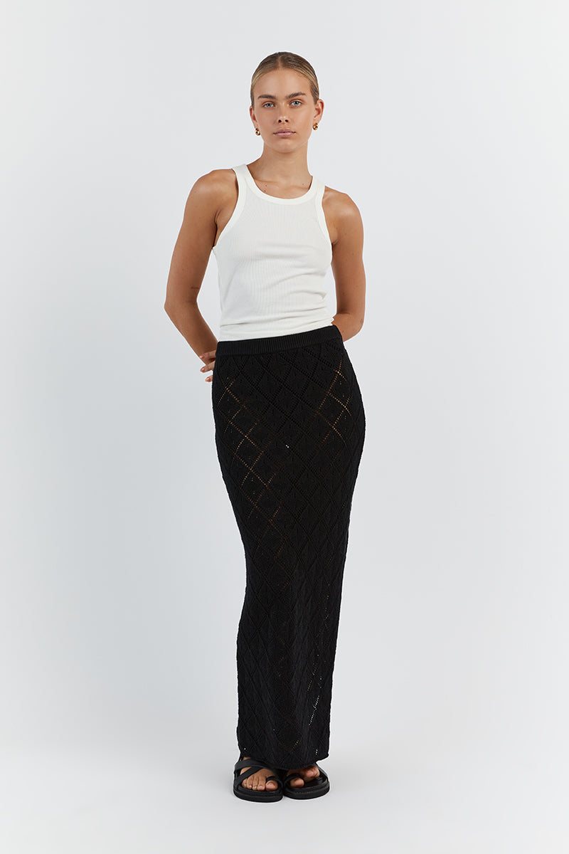 SORRENTO BLACK CROCHET MIDI SKIRT