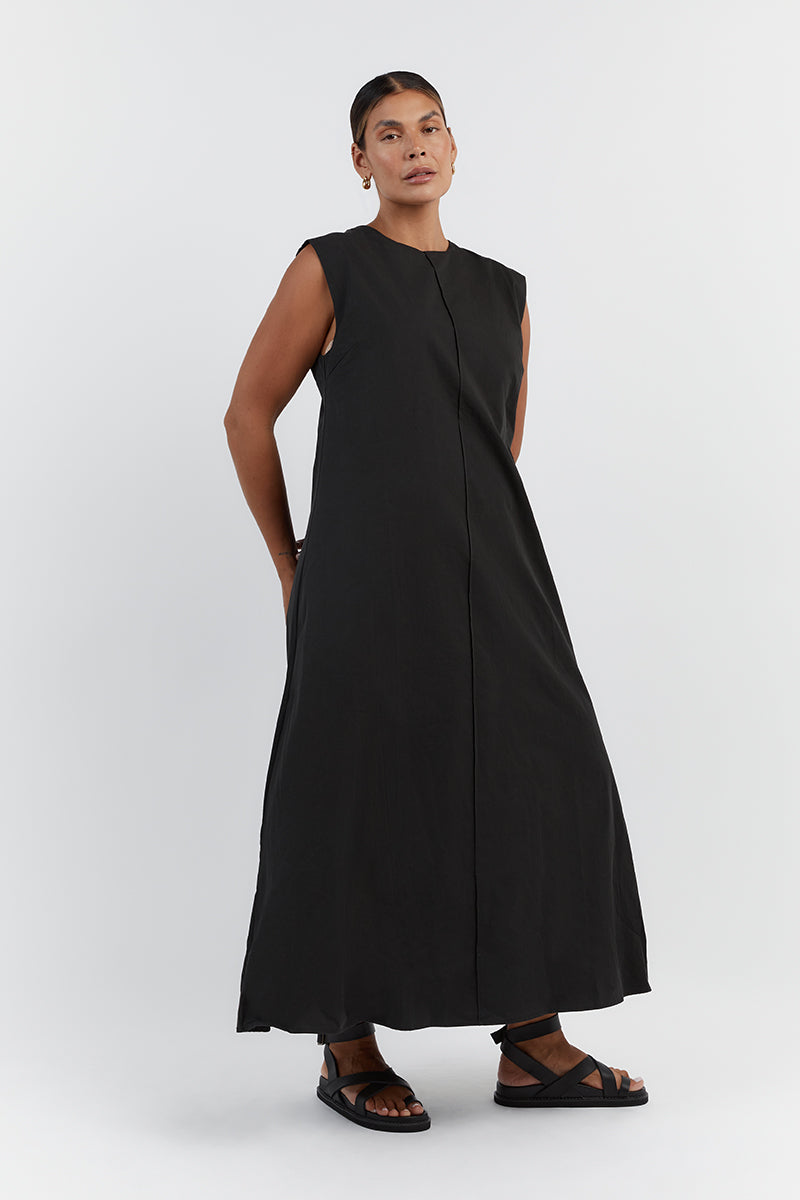 MAGGIE BLACK COTTON MIDI DRESS