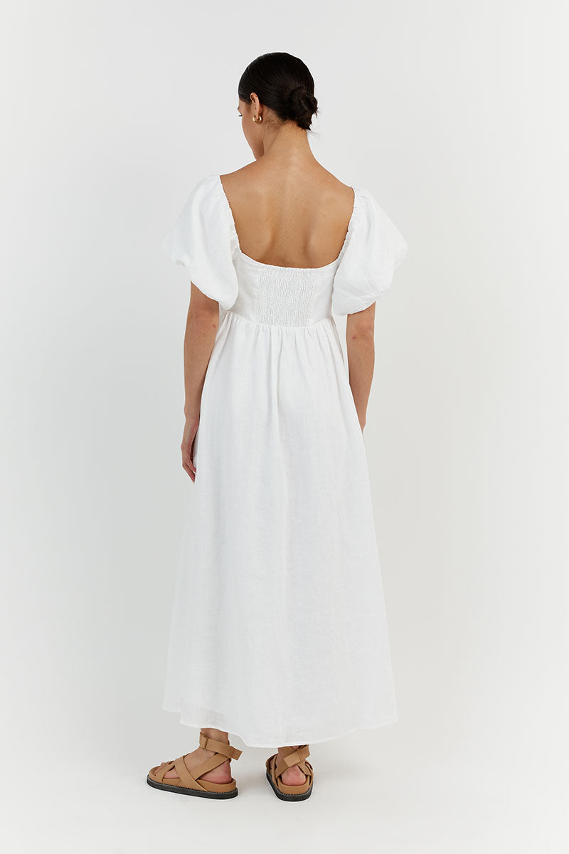 MONTY WHITE LINEN MIDI DRESS