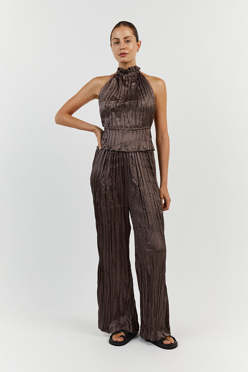 CORI TAUPE WIDE LEG CRINKLE PANT