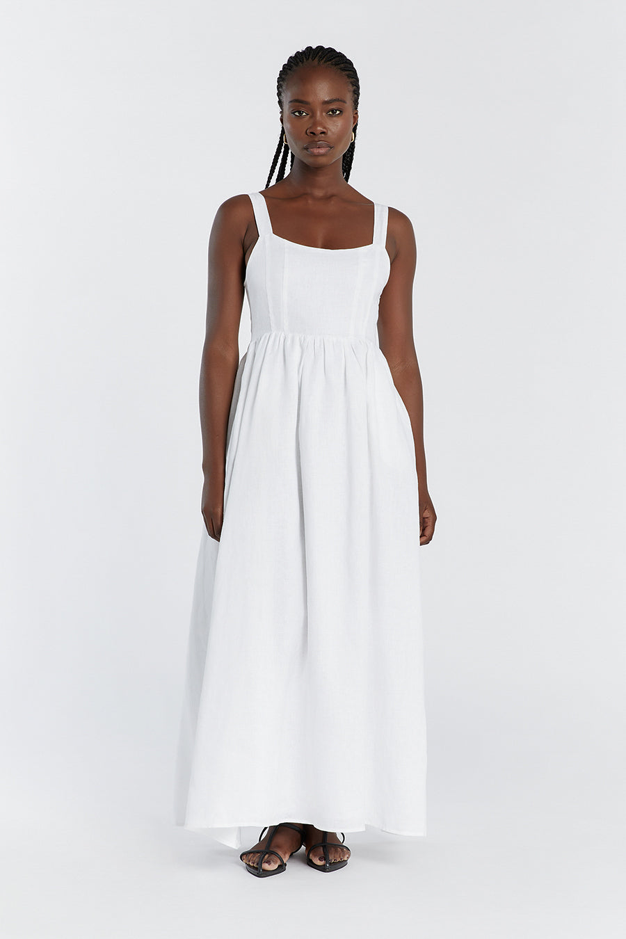 SPENCER WHITE LINEN MIDI DRESS
