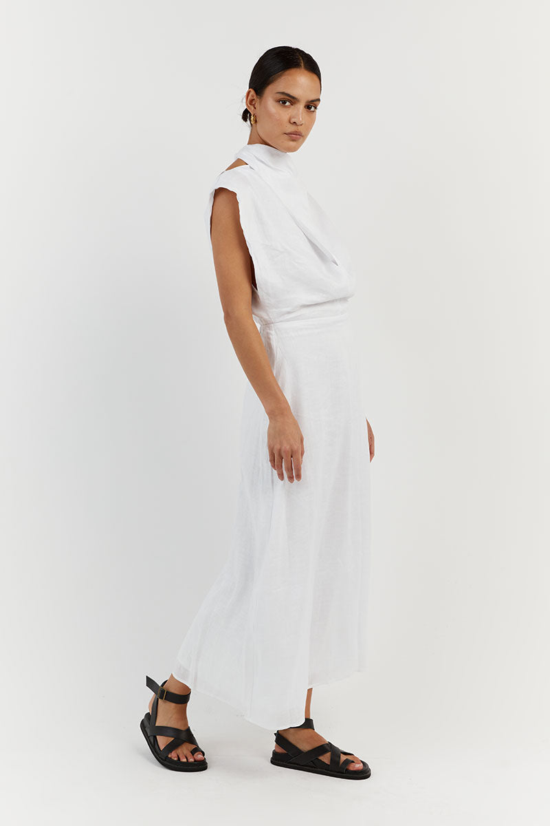 ALESSI WHITE LINEN MIDI DRESS