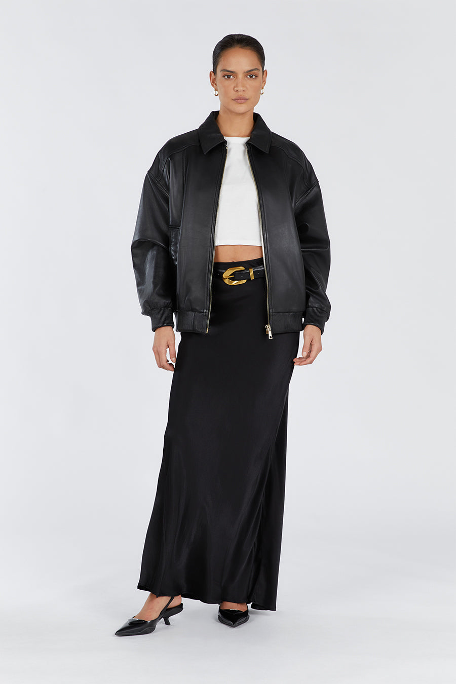 HUTTON BLACK LEATHER BOMBER JACKET