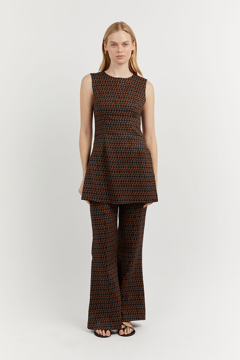 FAME BLACK CHOC GEO LINEN TUNIC