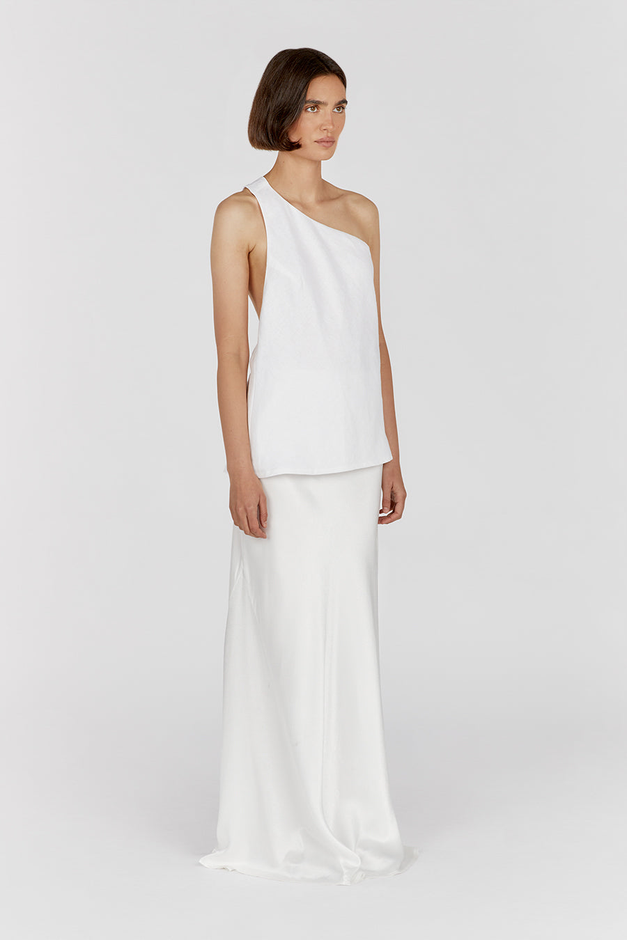 ADDISON WHITE LINEN ASYMMETRIC TOP