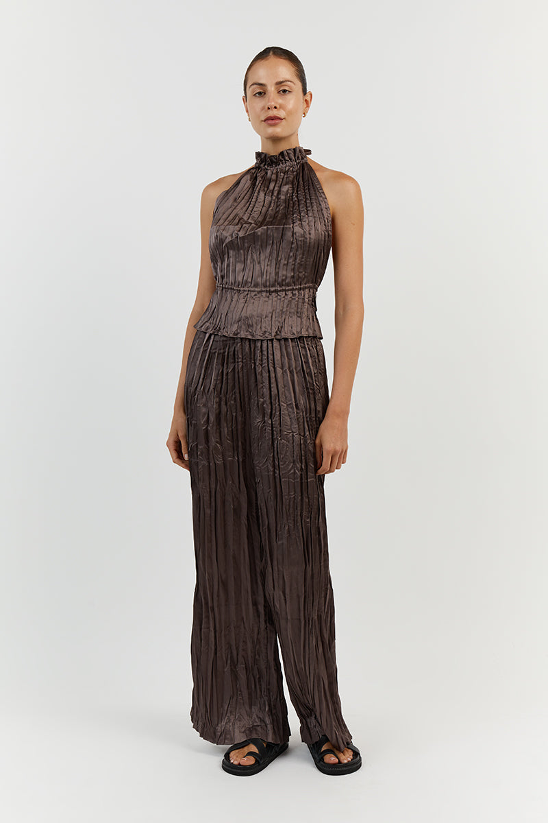 CORI TAUPE WIDE LEG CRINKLE PANT