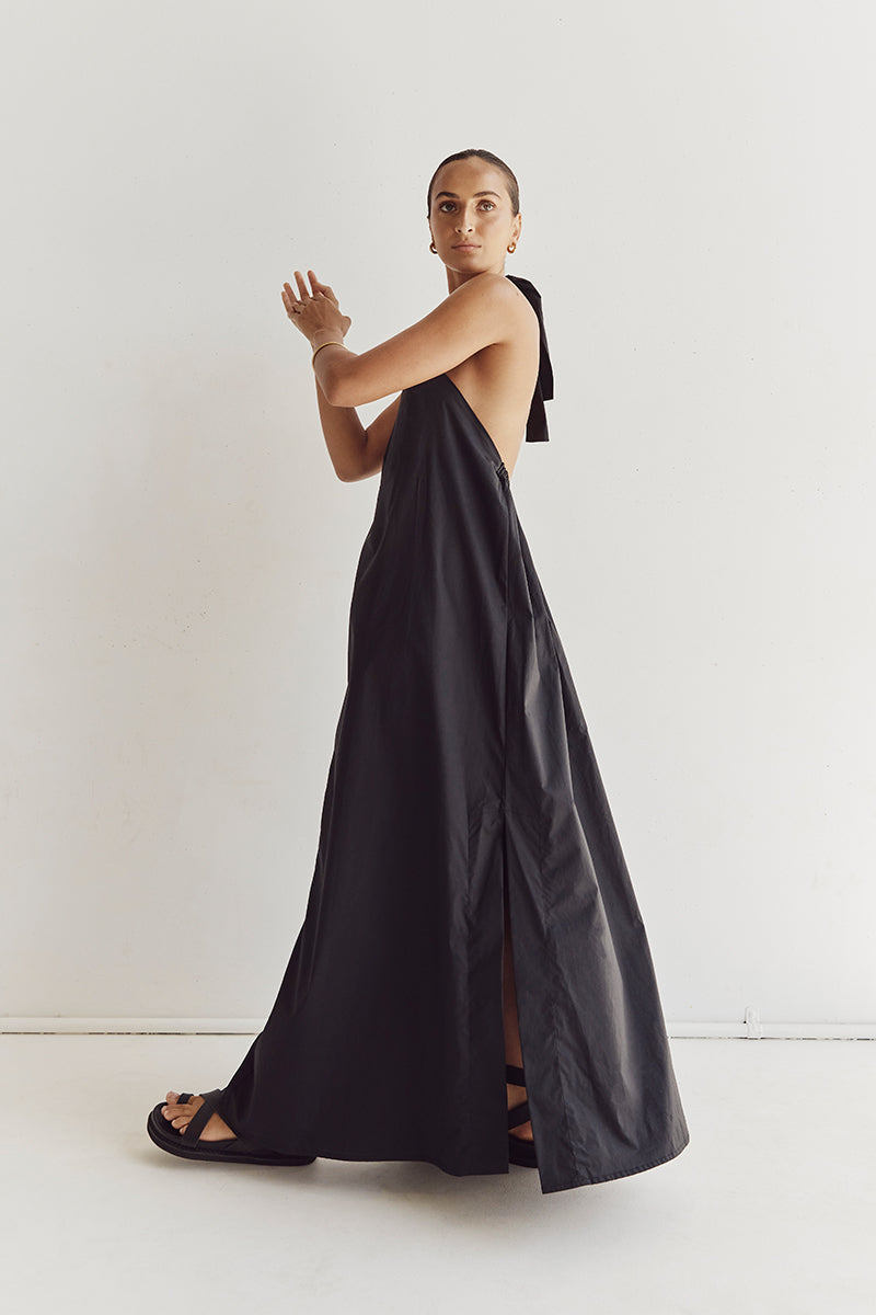 OLIVIA BLACK COTTON MIDI DRESS