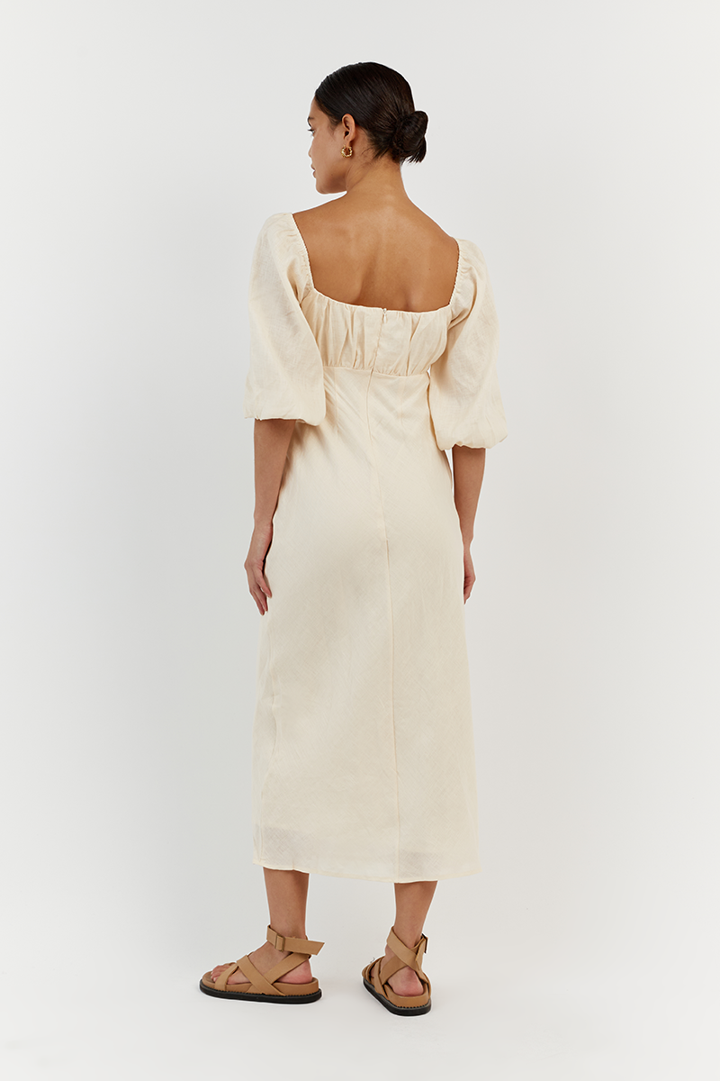 LILAH BUTTER LINEN MIDI DRESS