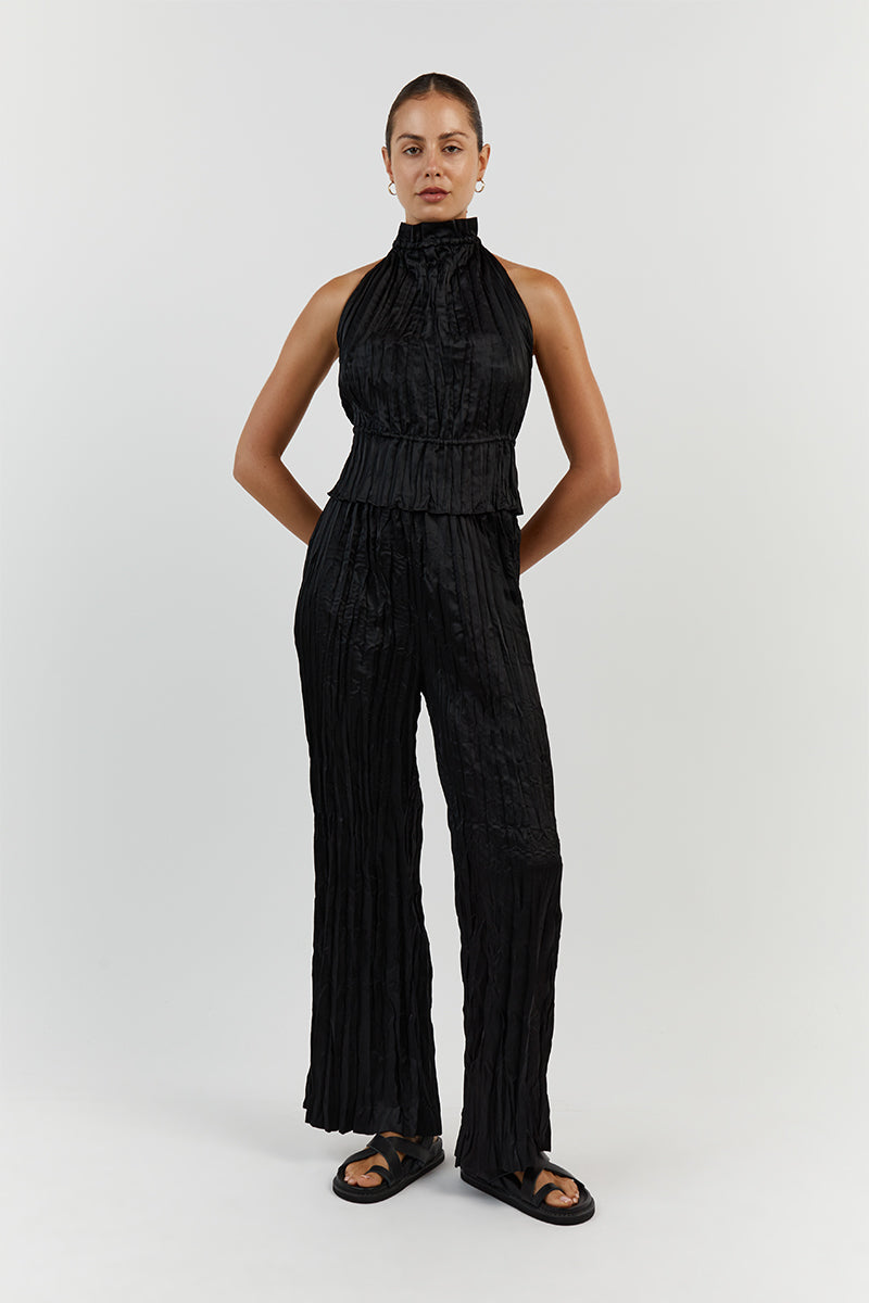 CORI BLACK HIGH NECK CRINKLE TOP