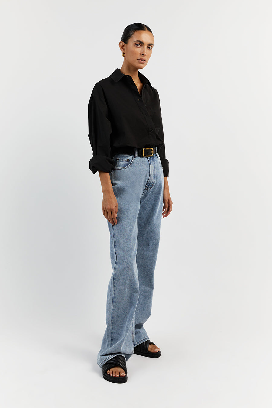 SHAE BLACK COTTON SLEEVED SHIRT