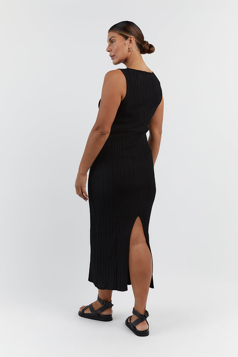 SIENNA BLACK KNIT MIDI DRESS