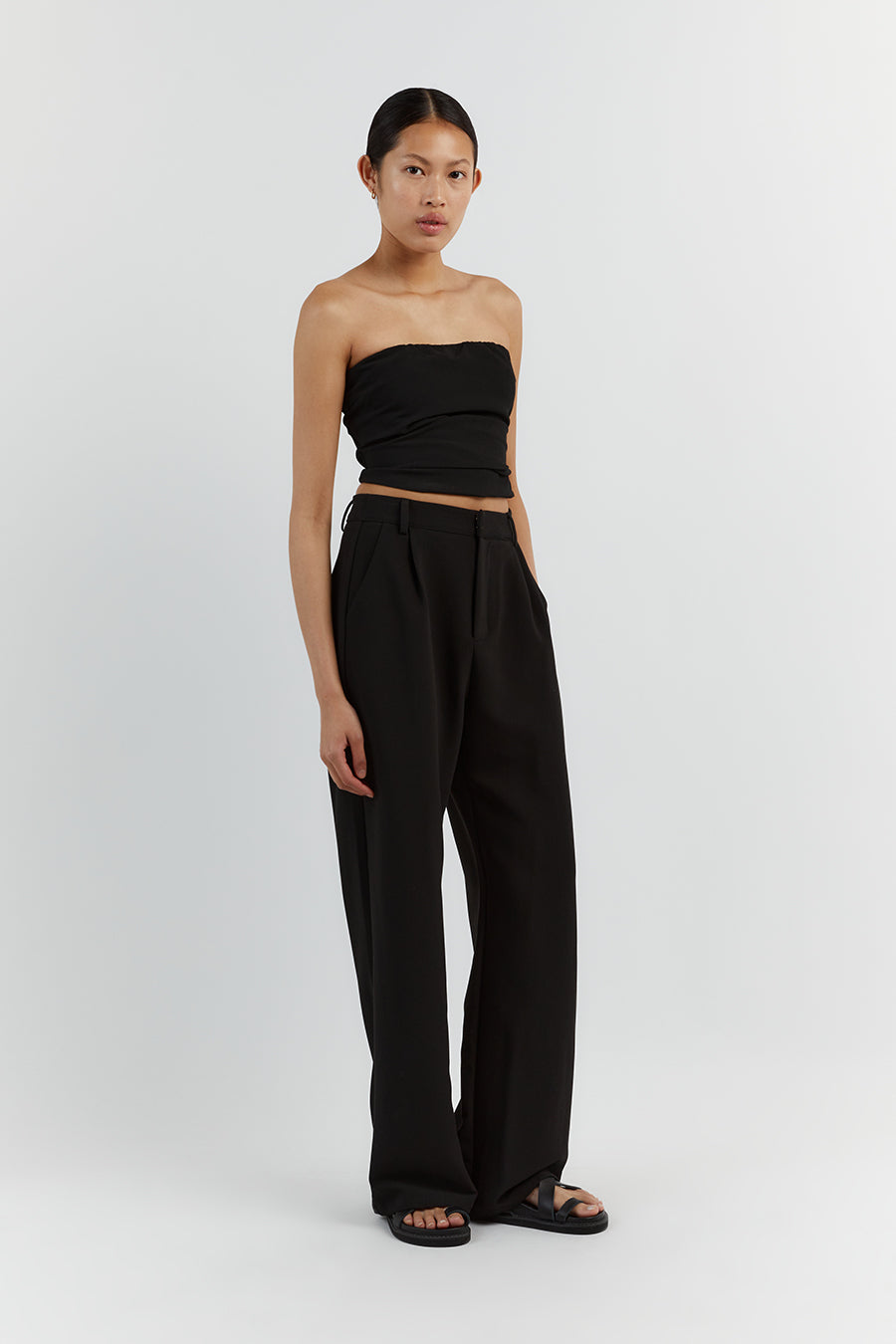 NILE BLACK ROUCHED STRAPLESS TOP