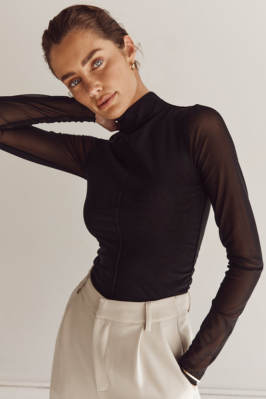 JAGGER BLACK MESH LONG SLEEVE TOP