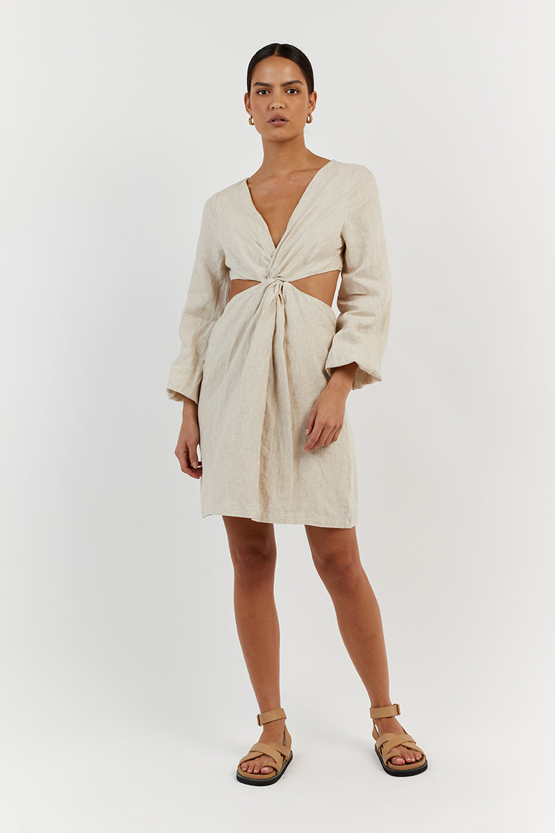 TINA NATURAL LINEN MINI DRESS