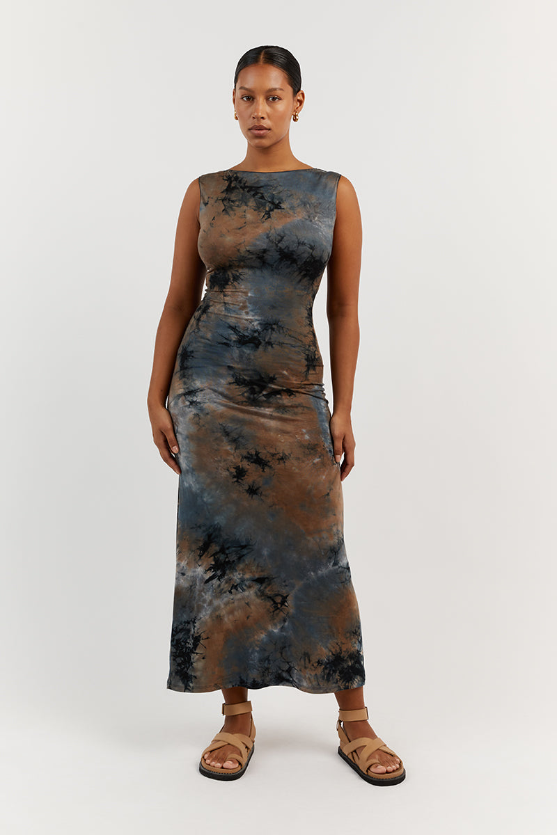 MILLEN BLUE TIE DYE MIDI DRESS