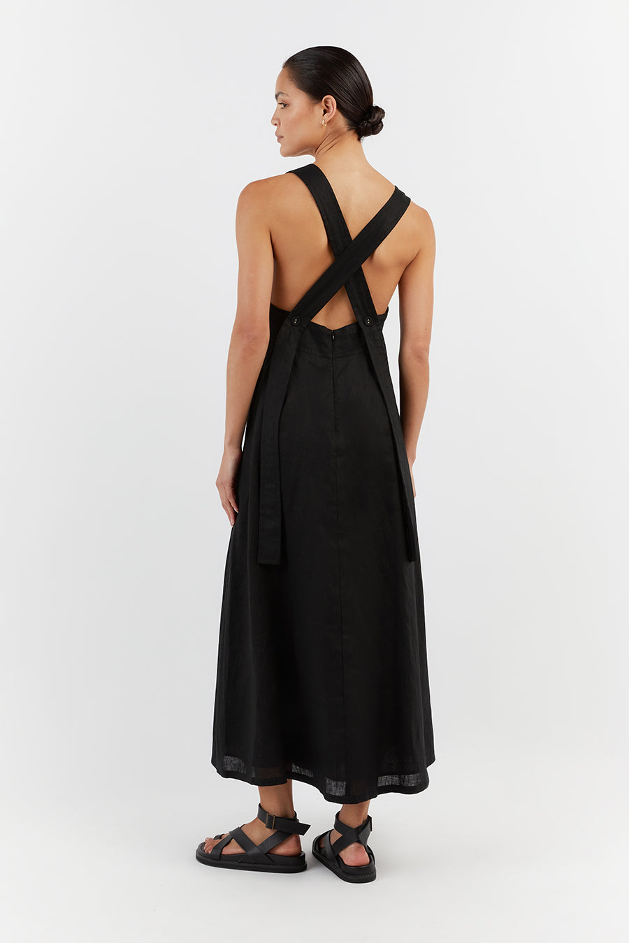 ZADIE BLACK APRON LINEN MIDI DRESS