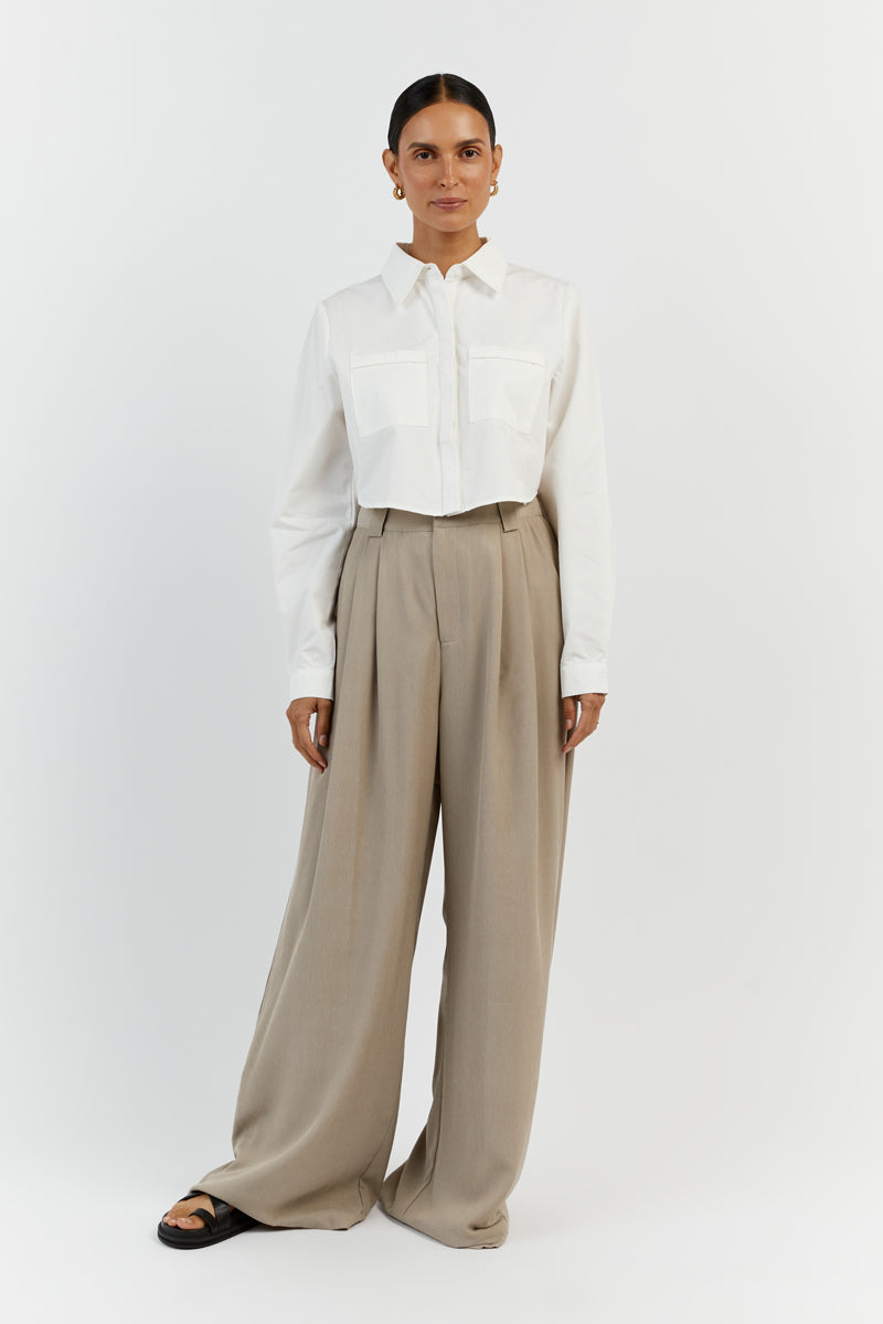 JORDY WHITE COTTON CROPPED SHIRT
