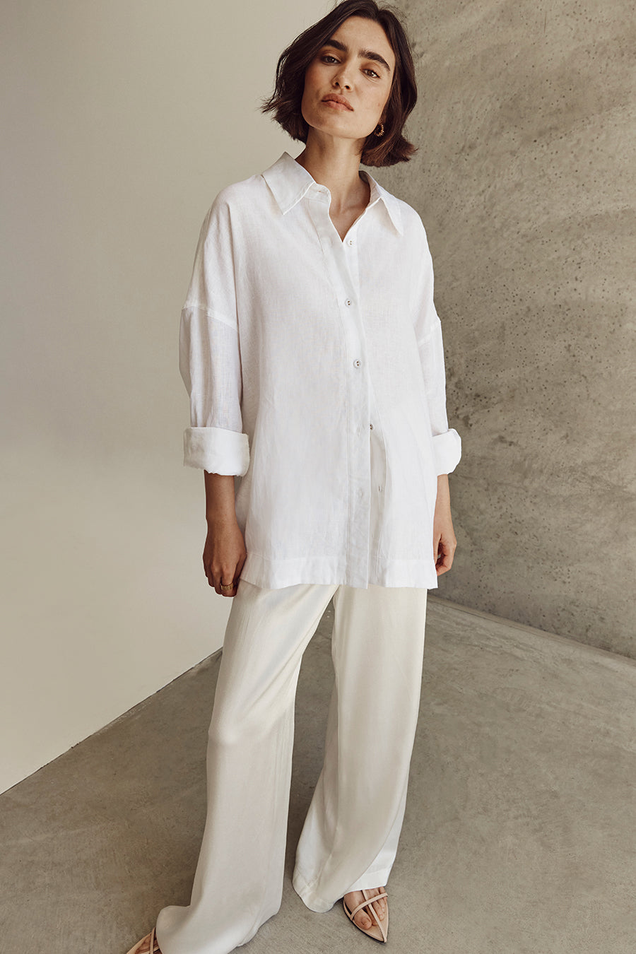 JOSIE WHITE LINEN LONG SLEEVE SHIRT