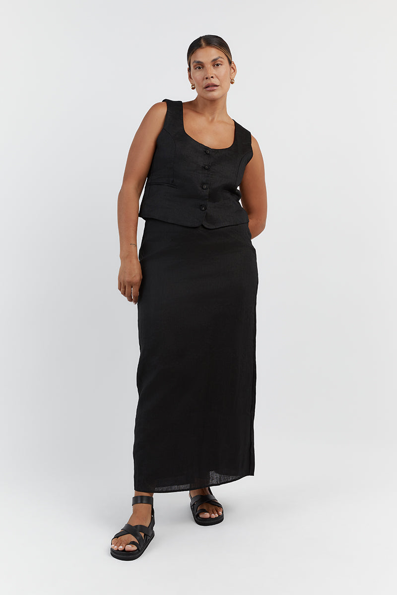 OSCAR BLACK SCOOP NECK LINEN VEST