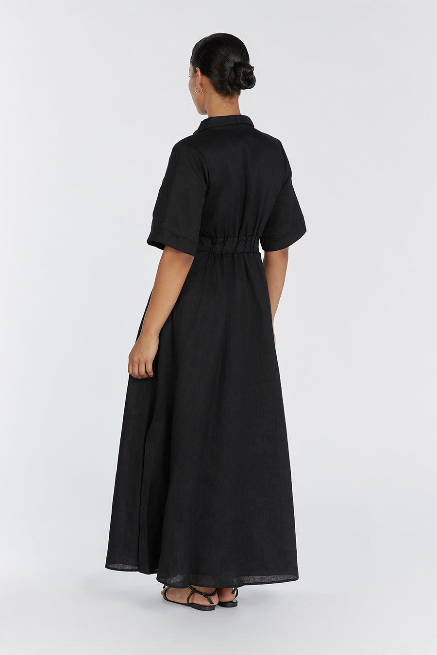 FRANNIE BLACK LINEN SHIRT DRESS