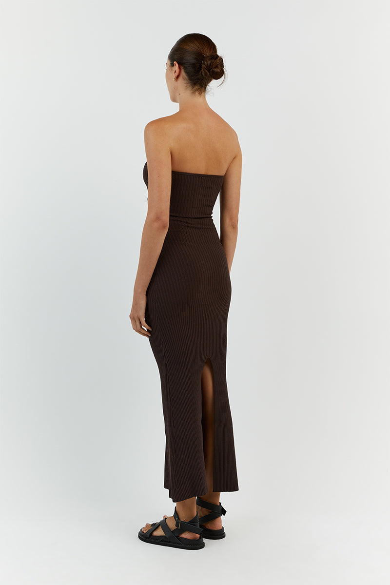 RAVEN BIT CHOC BANDEAU MIDI DRESS
