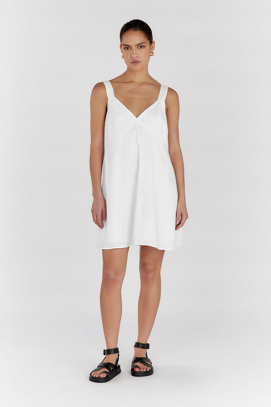 TIARNE WHITE LINEN MINI DRESS
