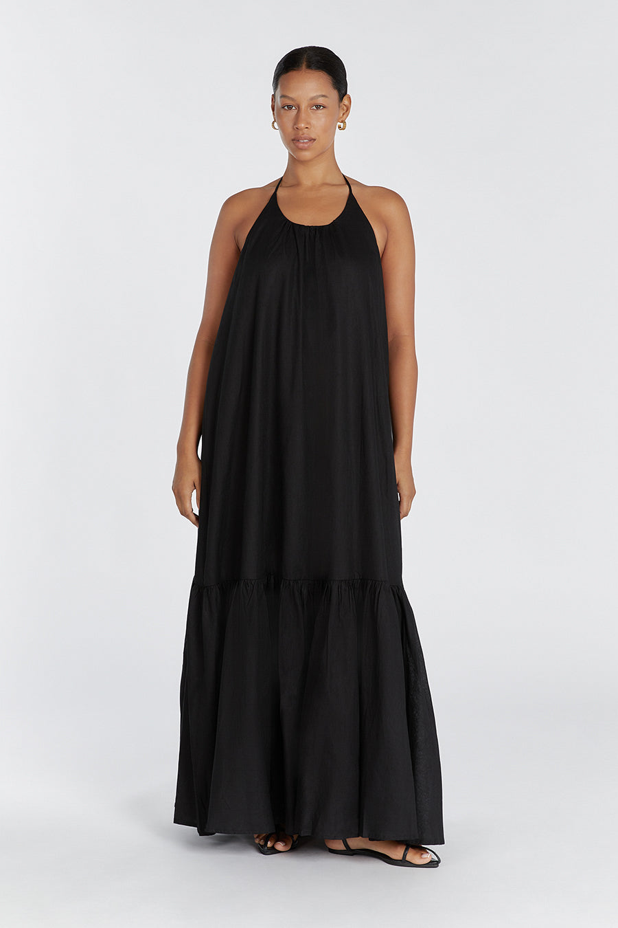 ARI BLACK LINEN HALTER MAXI DRESS