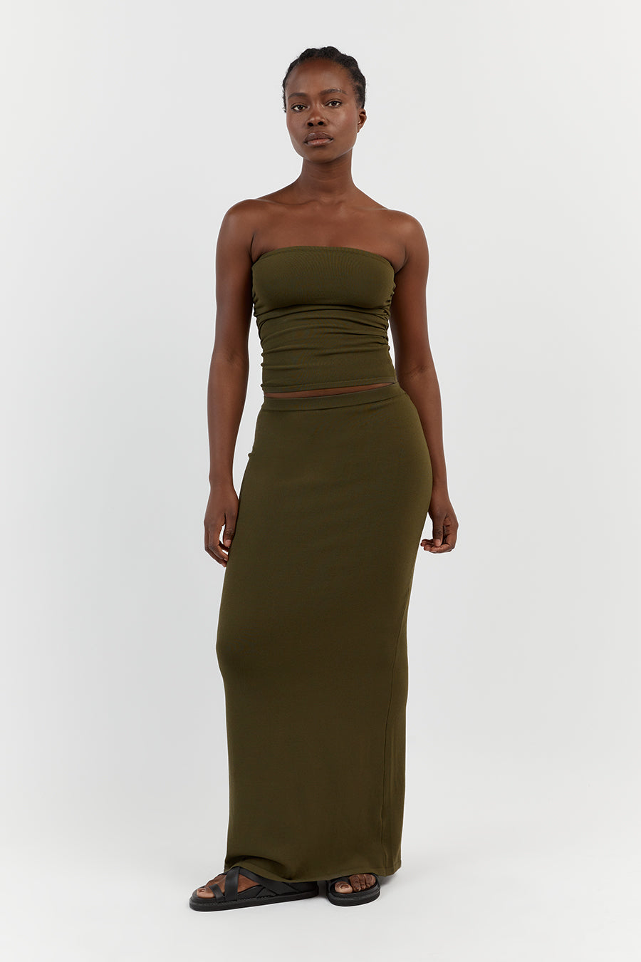 CARRIE OLIVE BANDEAU KNIT TOP