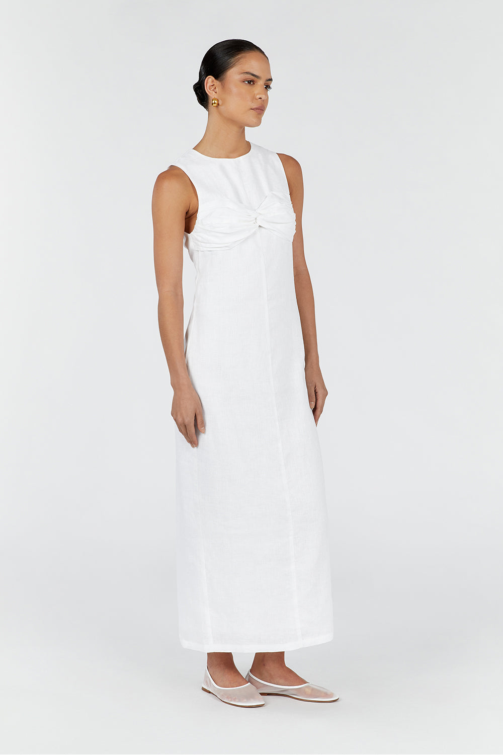 BERTIE WHITE LINEN MIDI DRESS