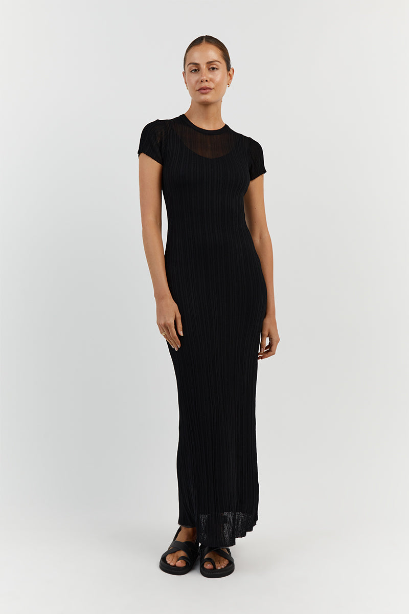 HARPER BLACK CAP SLEEVE MIDI DRESS