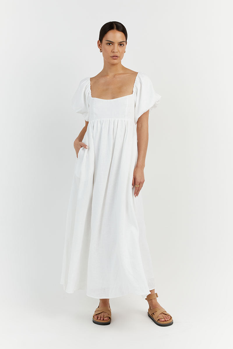 MONTY WHITE LINEN MIDI DRESS