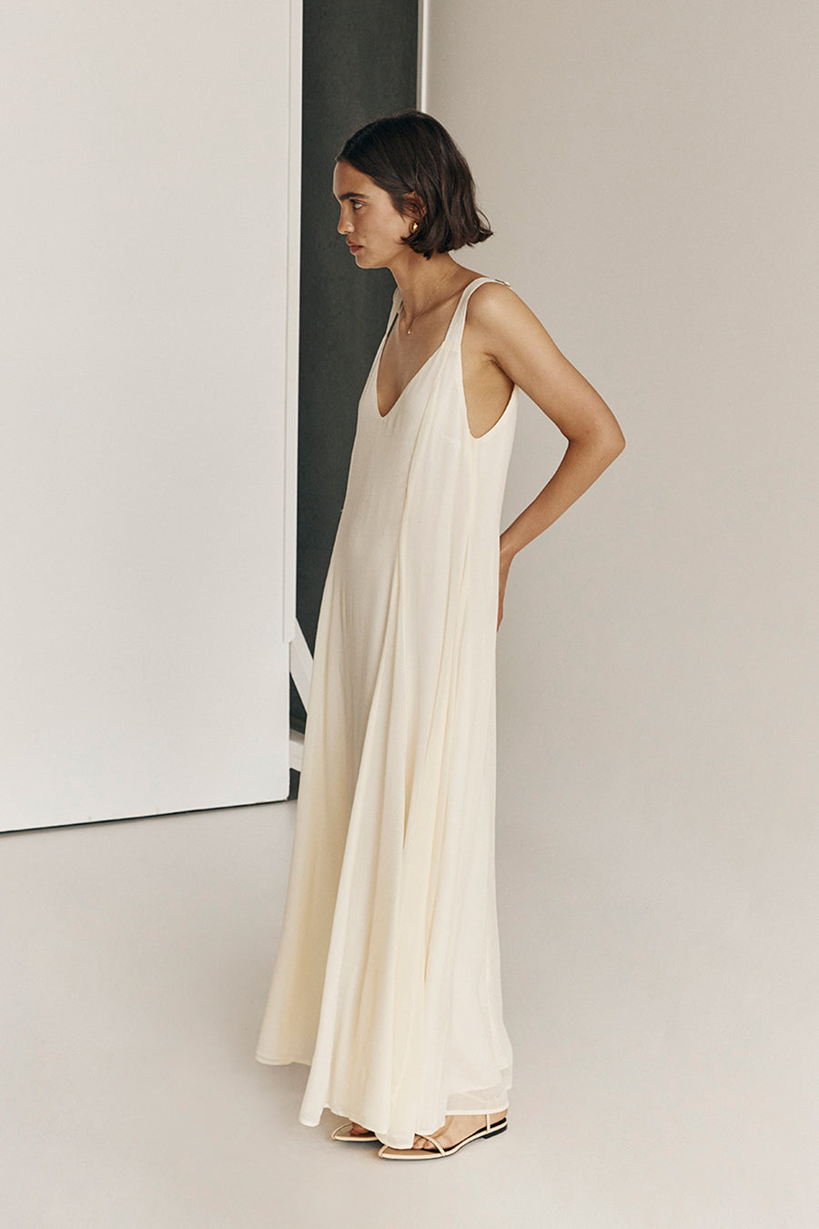 EMILY BUTTERMILK V-NECK MAXI DRESS