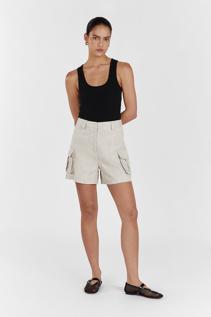 INGRID NATURAL LINEN CARGO SHORT