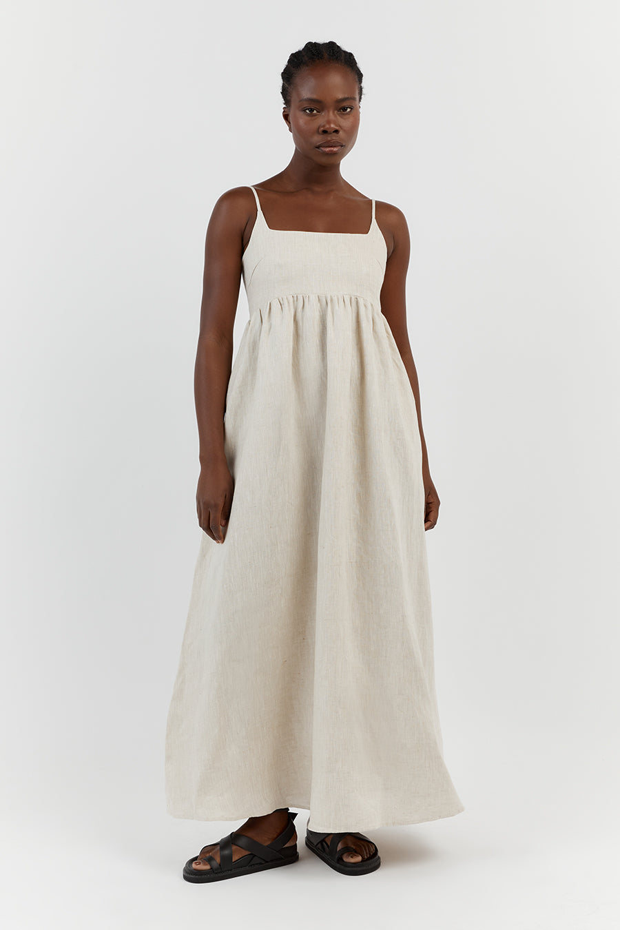 SUNNY NATURAL LINEN MIDI DRESS