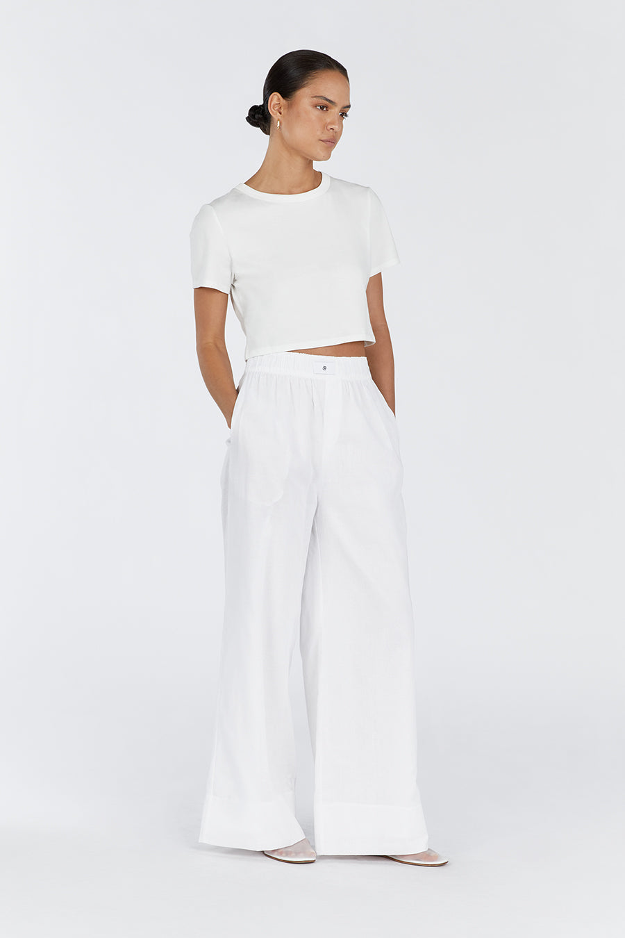 LAIKEN WHITE WIDE LEG LINEN PANT