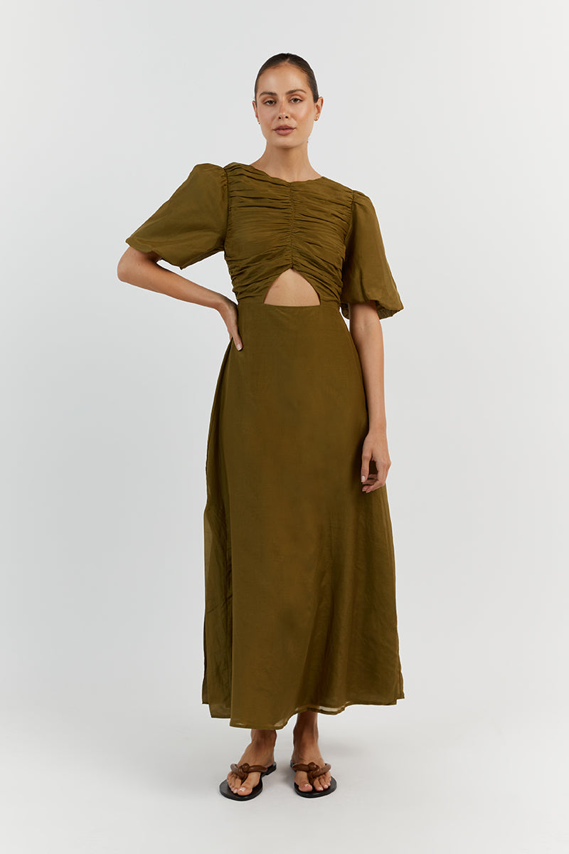 FRANKIE OLIVE CUT OUT MIDI DRESS