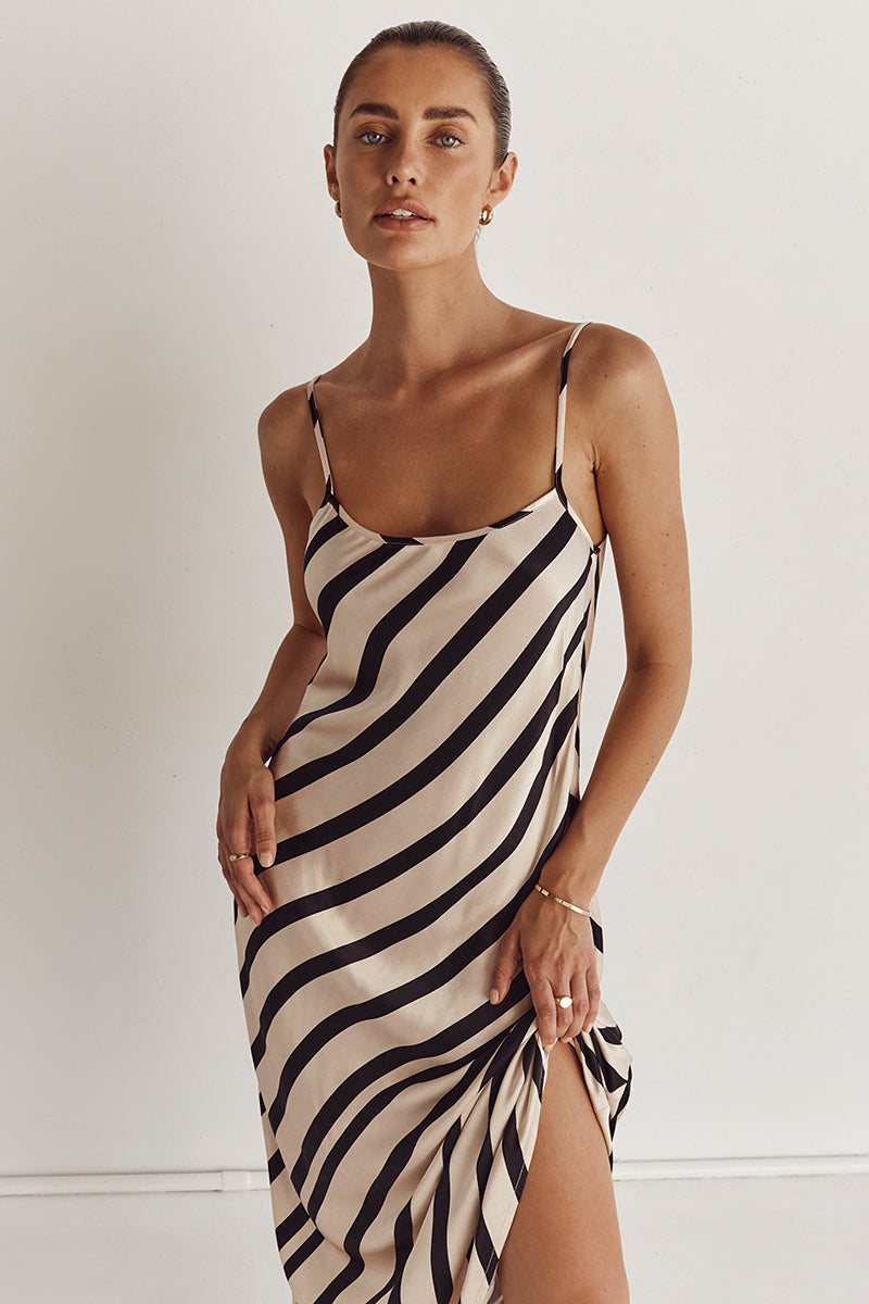 PIPPA STONE SATIN SLIP MIDI DRESS