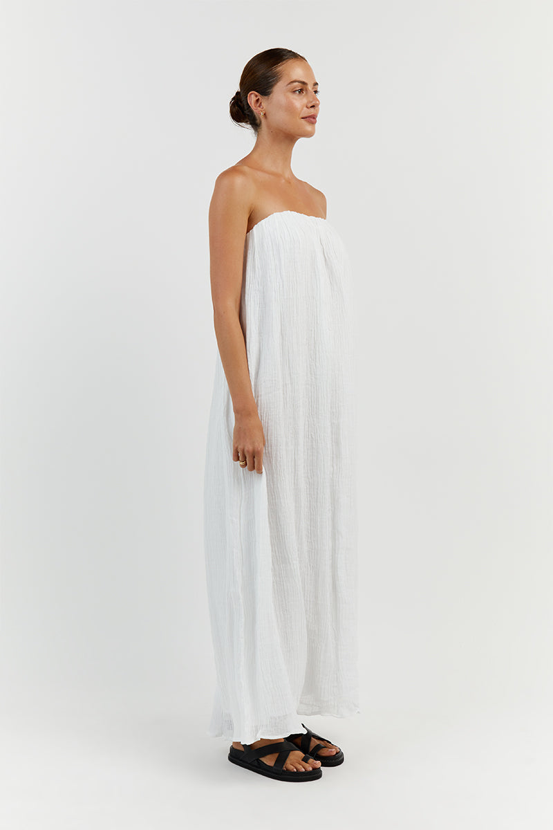 NICOL WHITE STRAPLESS MIDI DRESS