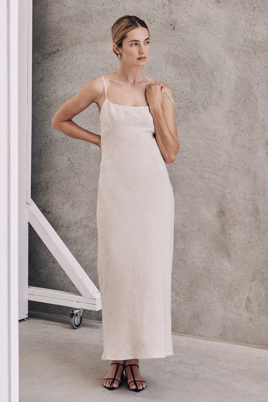 LUCIA NATURAL LINEN MIDI DRESS