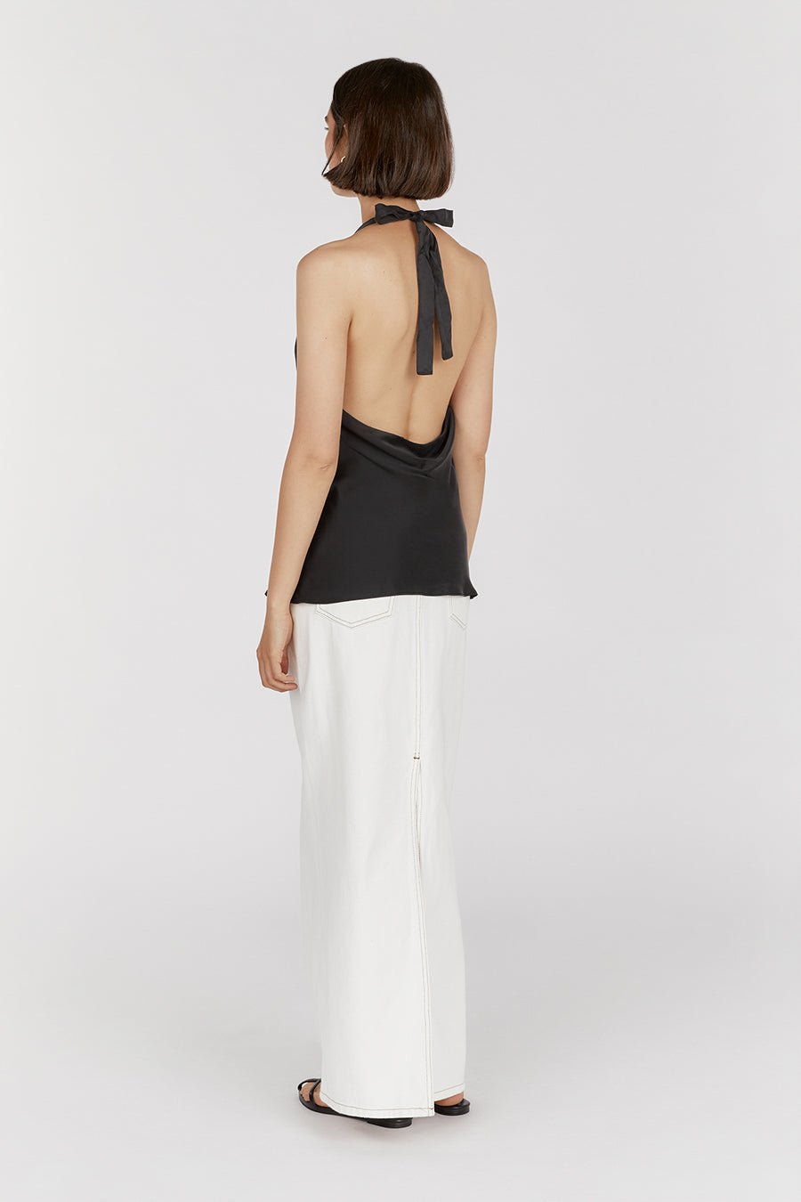 AIMEE BLACK SILK COWL NECK TOP