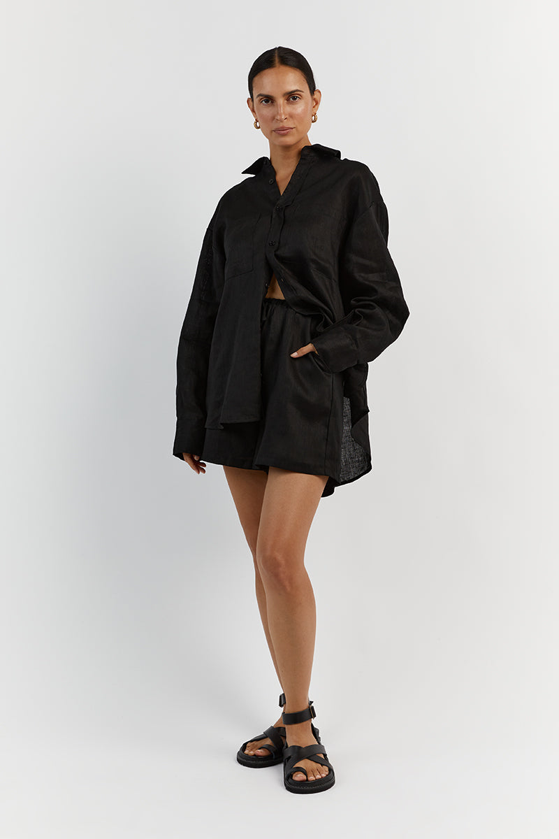 HAZEL BLACK LINEN JOGGER SHORT