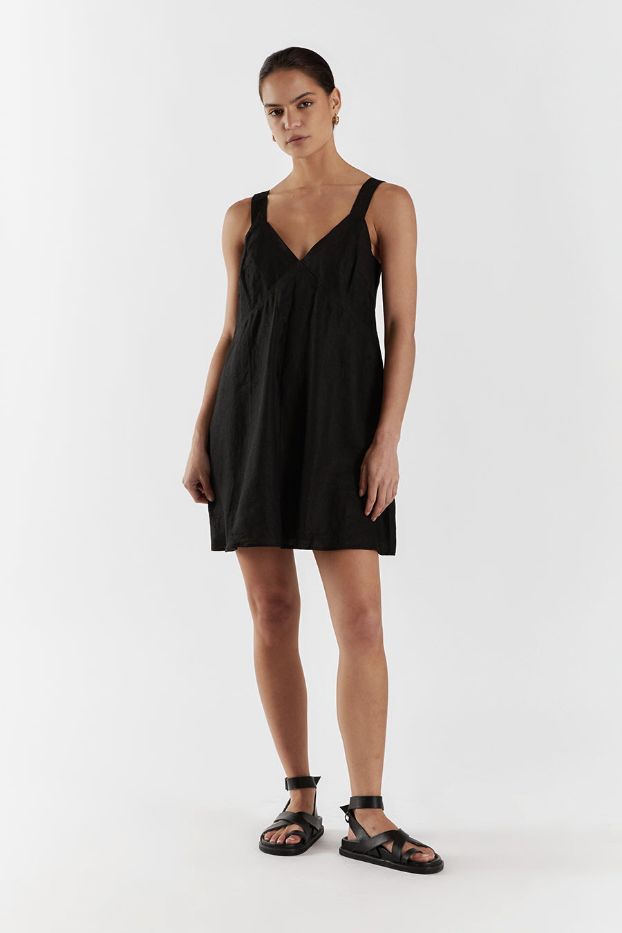 TIARNE BLACK LINEN MINI DRESS
