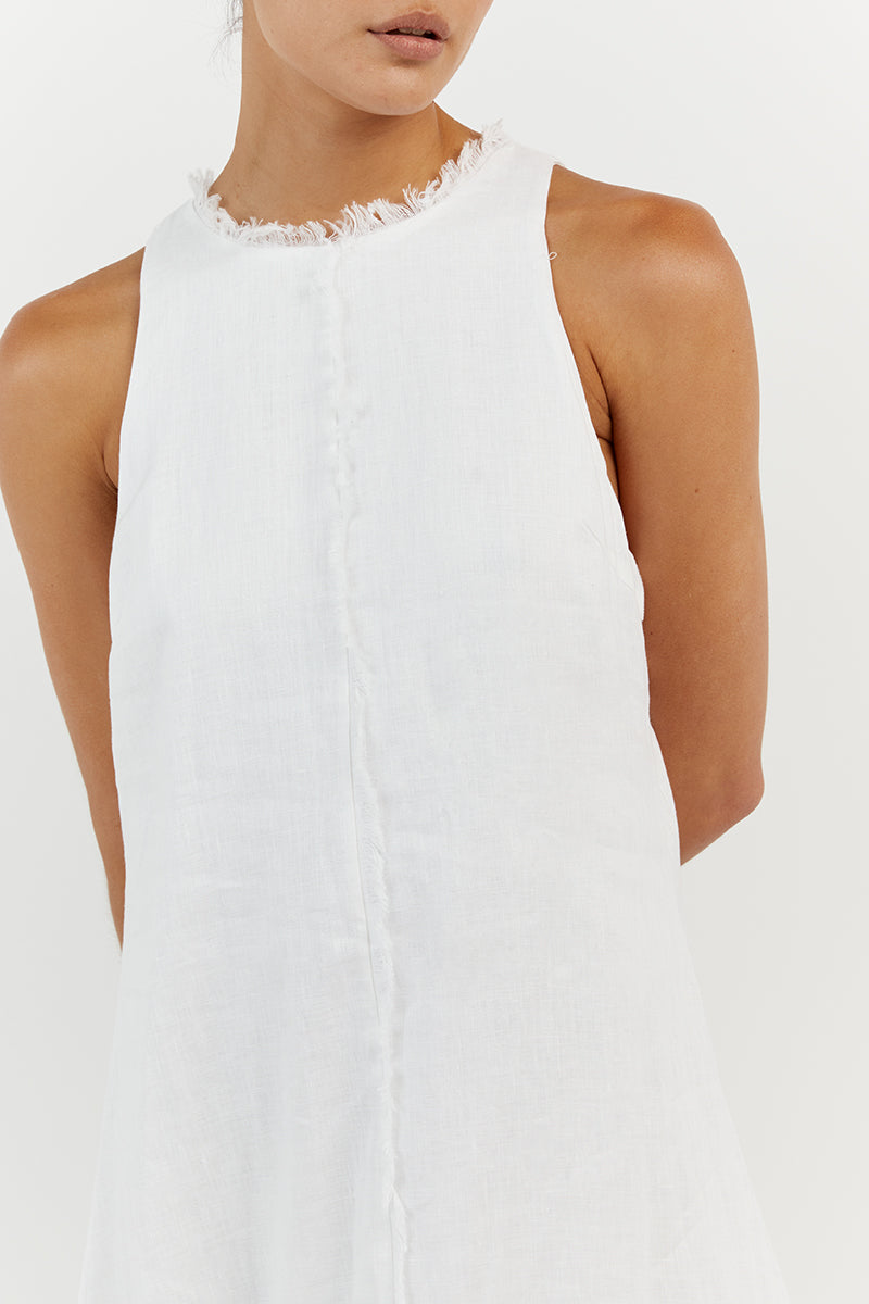 GEORGIE WHITE LINEN HIGH NECK DRESS