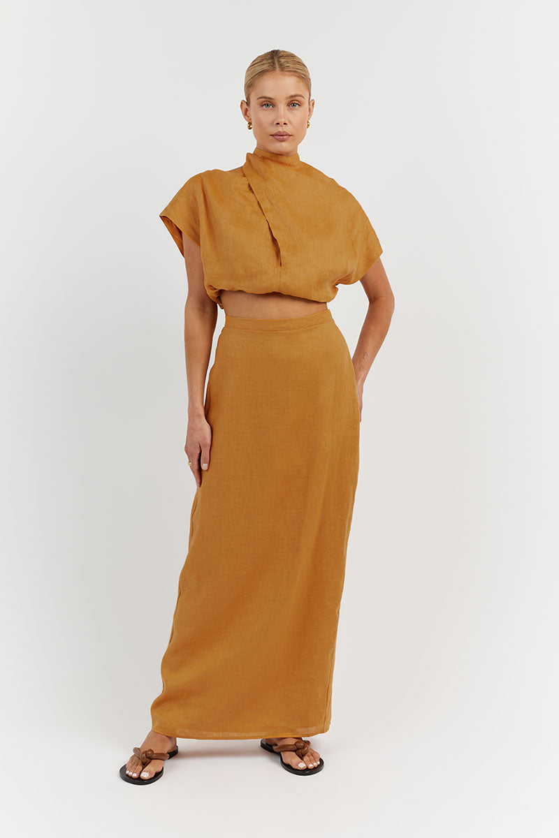 ALESSI MARIGOLD LINEN CROP TOP