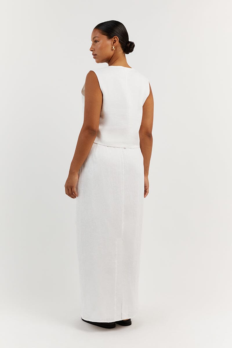 ROBERTS WHITE LINEN MIDI SKIRT