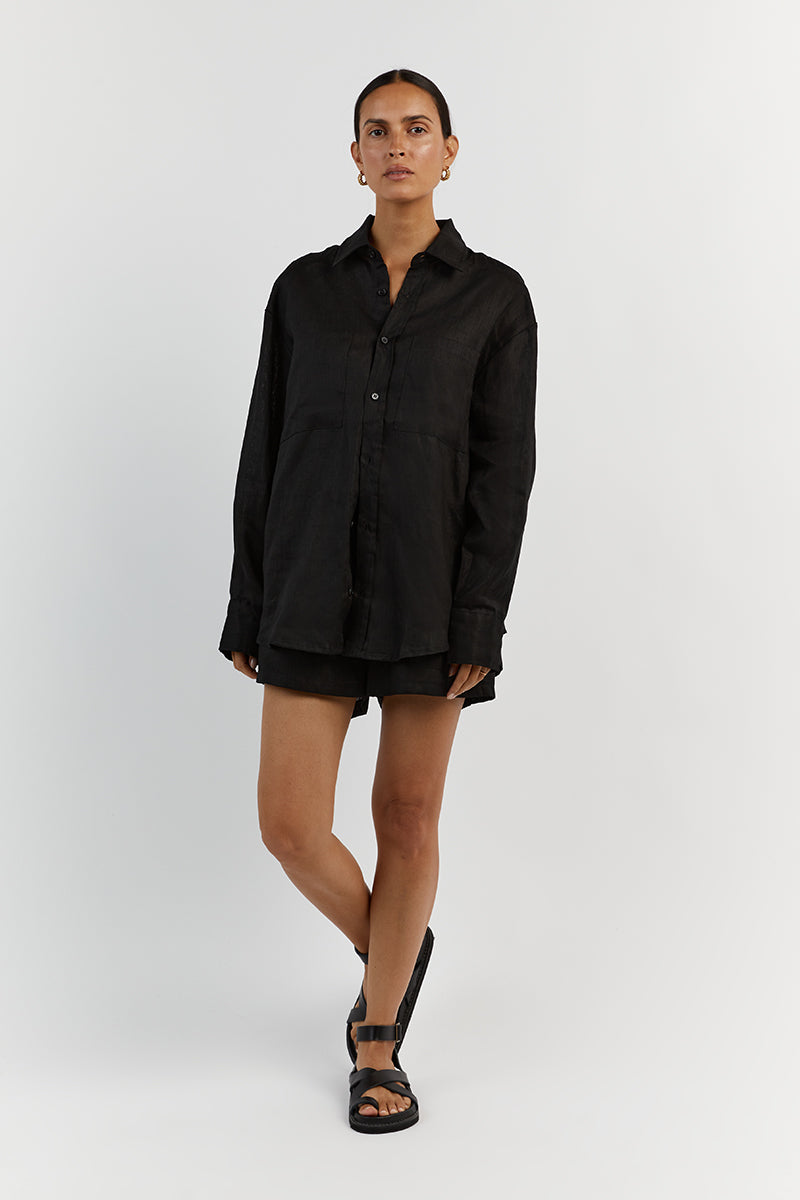 HAZEL BLACK LINEN SHIRT