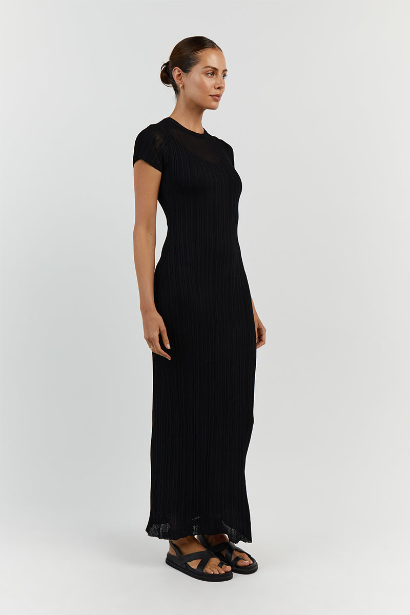 HARPER BLACK CAP SLEEVE MIDI DRESS