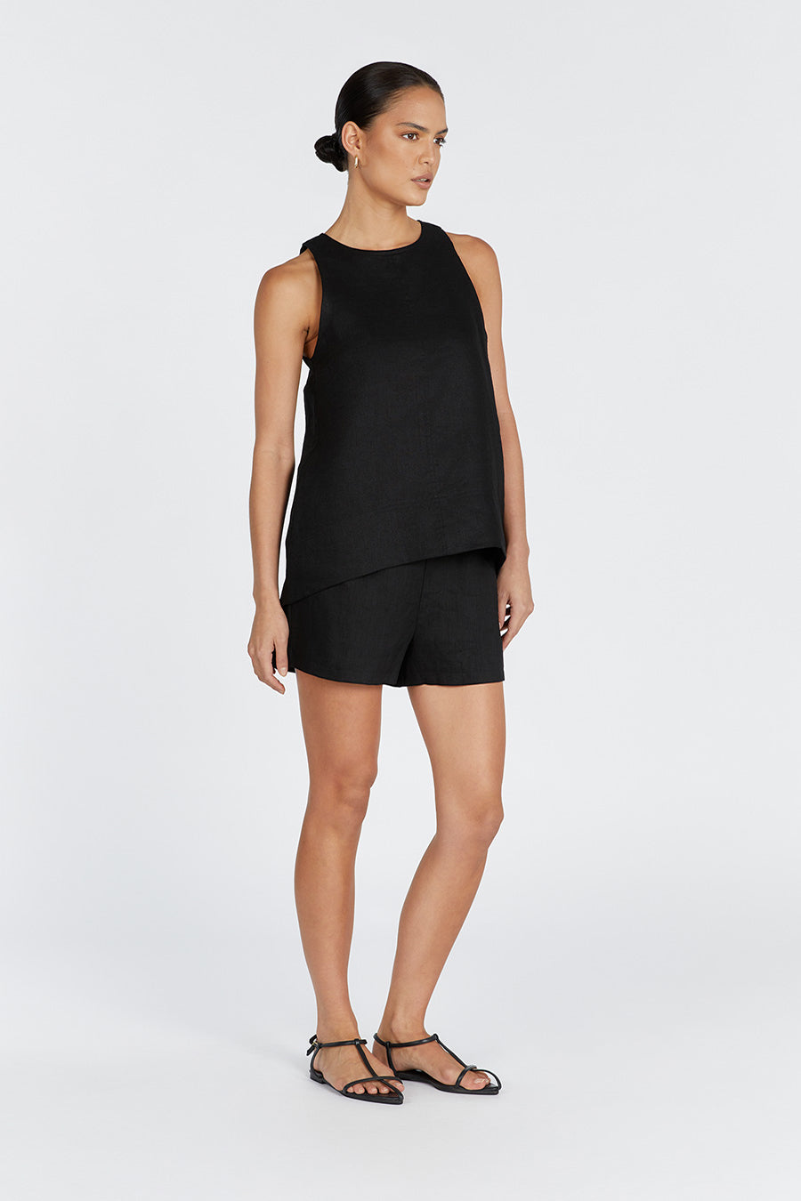 MEG BLACK LINEN SMOCK TOP